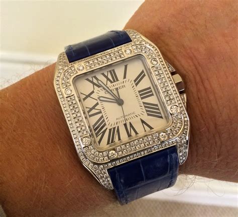 cartier santos 100 midsize diamonds|cartier santos diamond watch price.